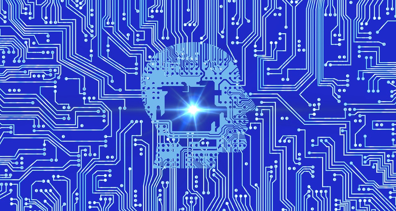 Glowing circuit-board artificial intelligence profile